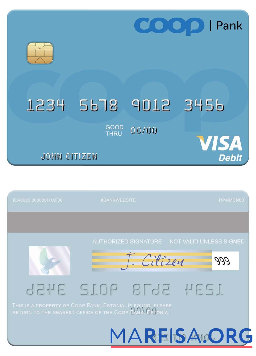 Blank Estonia Coop Pank visa debit card download for verification